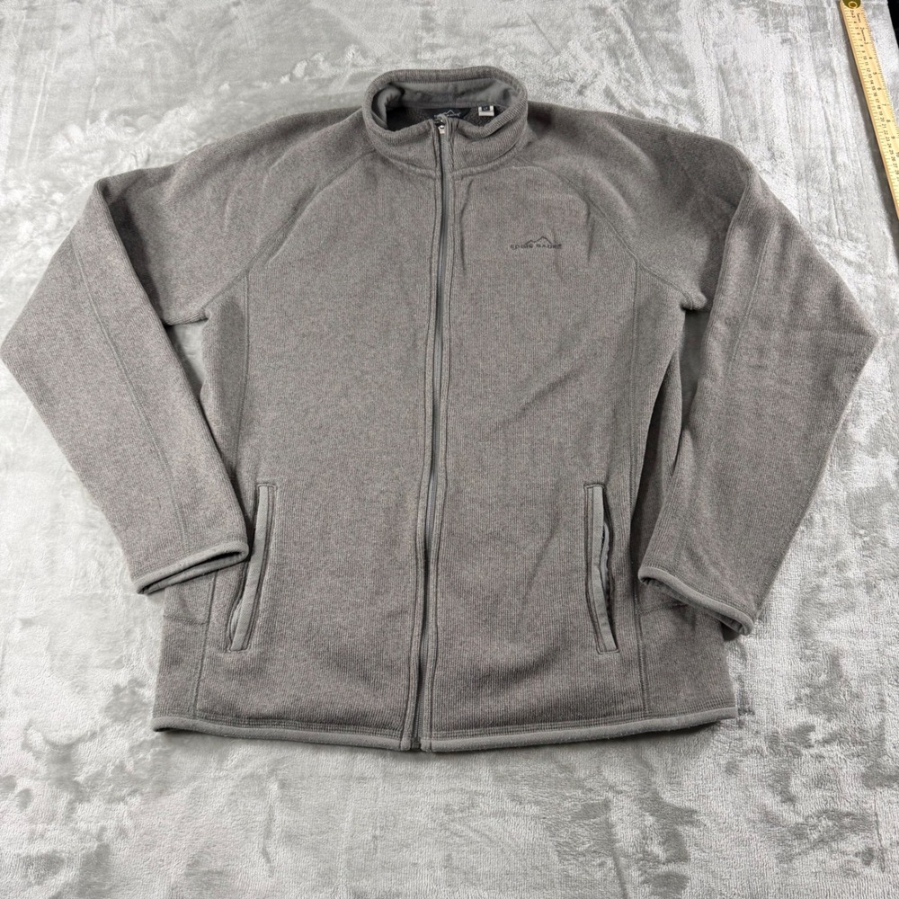 Eddie‎ Bauer Men's LT Gray Full Zip Sweater Knit Fleece Jacket Mock Neck